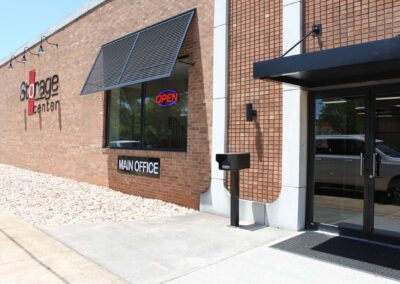 Front entrance and main office of a self storage facility in Axton, VA.